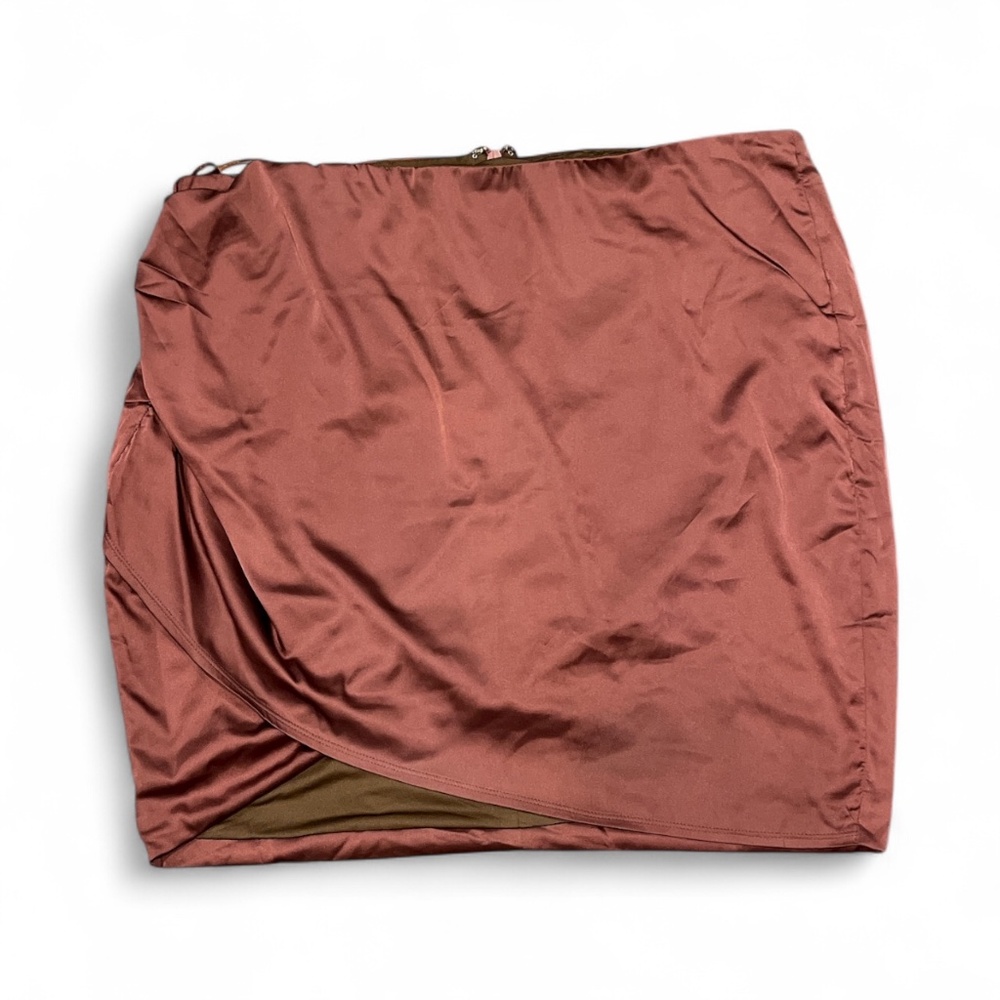 Fashion Nova Burgundy Satin-like Asymmetrical Ruched Mini Skirt 2X